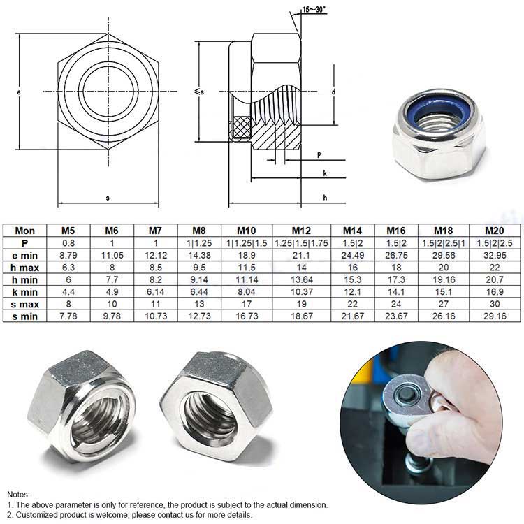 China Metric Heavy Hexagon Insert DIN982 Stainless Steel Hex Nylon Lock Nuts