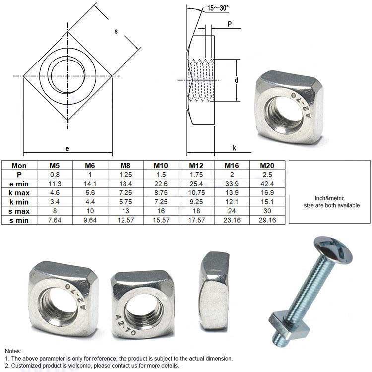 DIN557 DIN562 Stainless Steel Flat Rectangle Nut Metric Inch Size Square Nut for Heavy Industry