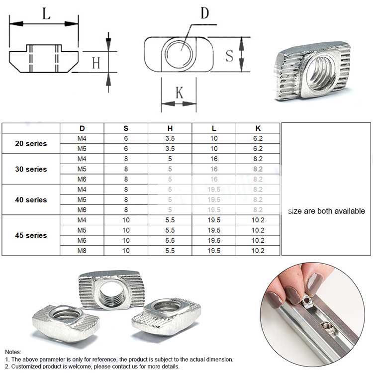 High Quality Stainless Steel Hammer Sliding Aluminum Profile T Spring Slot Nuts
