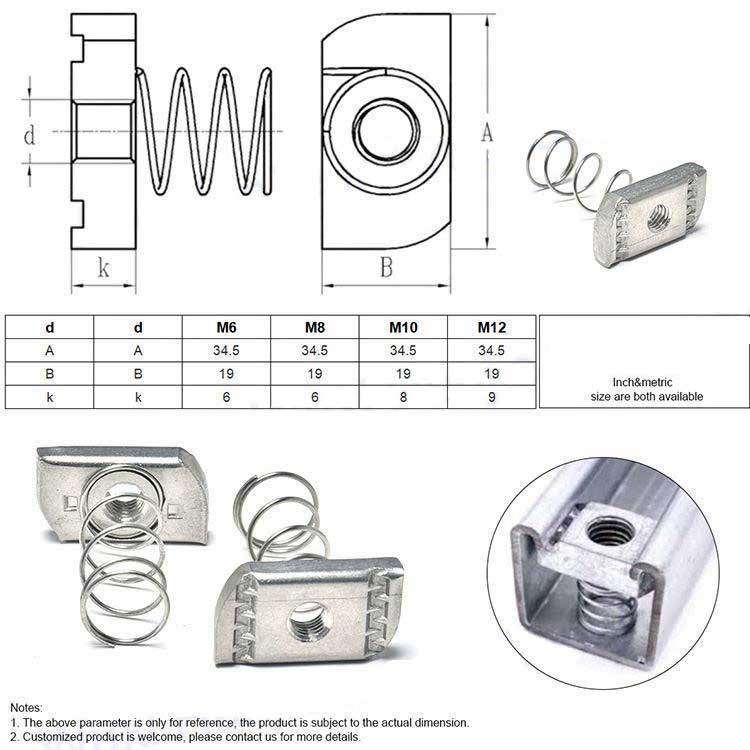 Strut Channel 3/8-16 Spring Channel Bolt with Zinc Finish Long Spring Nuts Strut Channel Spring Nuts