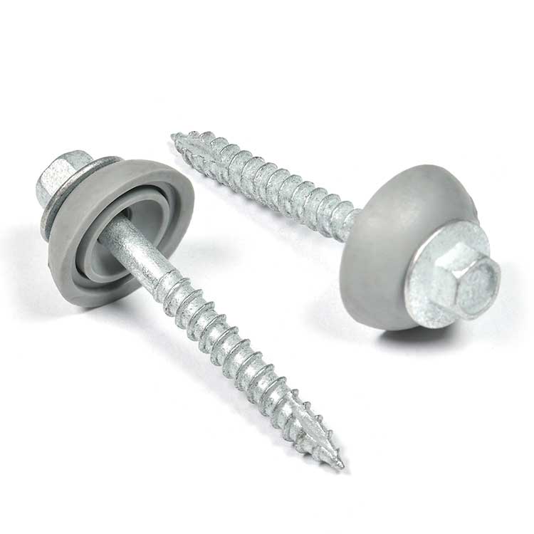 Anti-Cracking Blue-White Zinc Carbon Steel Cutting Tails Intended Hex Wafer Head Wood Screw with Rubber Washer