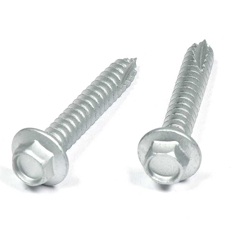 Anti-Cracking Blue-White Zinc Carbon Steel Cutting Tails Intended Hex Wafer Head Wood Screw with Rubber Washer