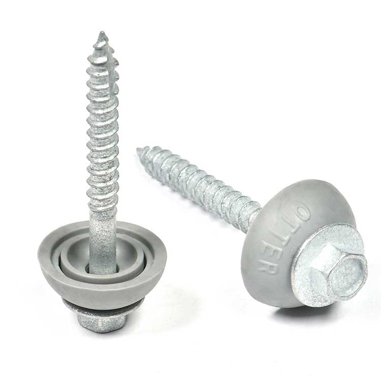 Anti-Cracking Blue-White Zinc Carbon Steel Cutting Tails Intended Hex Wafer Head Wood Screw with Rubber Washer