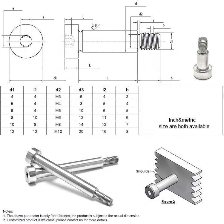 China Supplier ISO 7379 M6 M8 M10 SS 304 Stainless Steel Hex Socket Shoulder Bolt