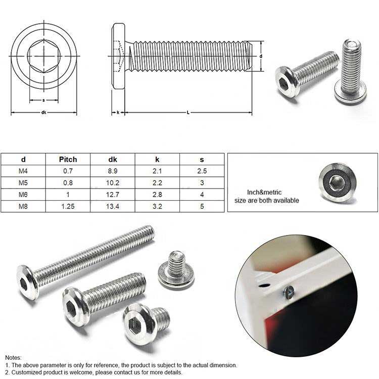 China Supply SS 304 316 Stainless Steel M4 M5 M6 Hex Socket Chamfered End Flat Headed Screw