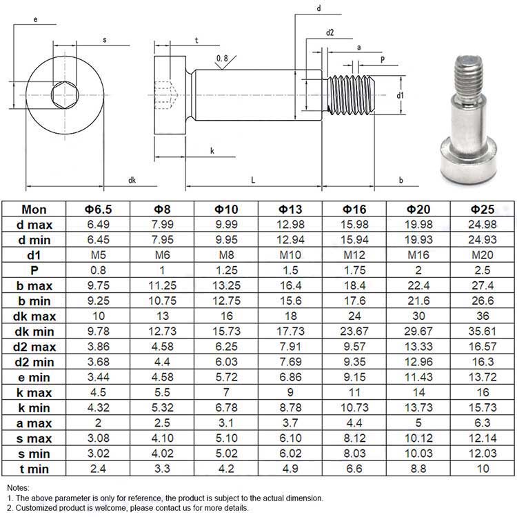 Design-based Customization ISO 7379 M3 M4 M5 Hexagon Head SS304 Shoulder Screw