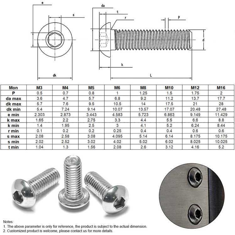 High Quality Stainless Steel m2  m3 m4 m5 m6 Button Head iso7380 Screws