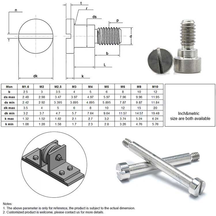 M6 M8 M10 Slotted Cheese Head Shoulder Bolt Stainless Steel