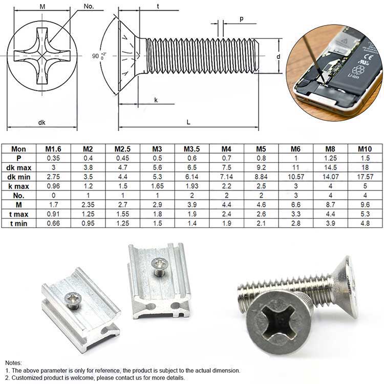 #4 #6 #8 Stainless Steel Inch Carbon Steel Countersunk Phillips Machine Screws