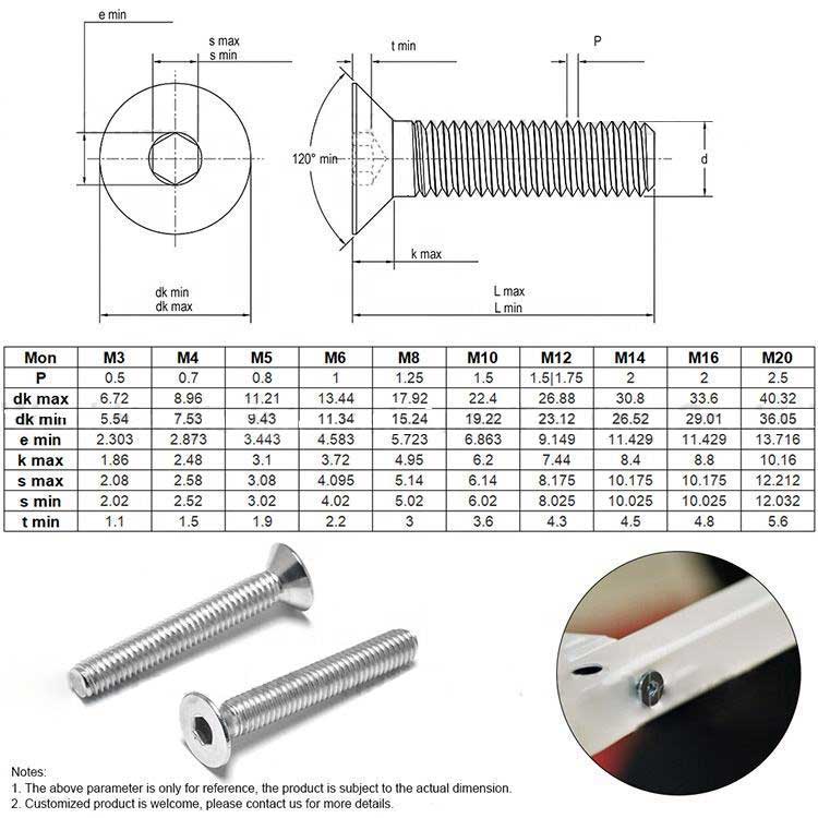 DIN 7991 18-8 Steel Hex Socket CSK Head Machine Screw
