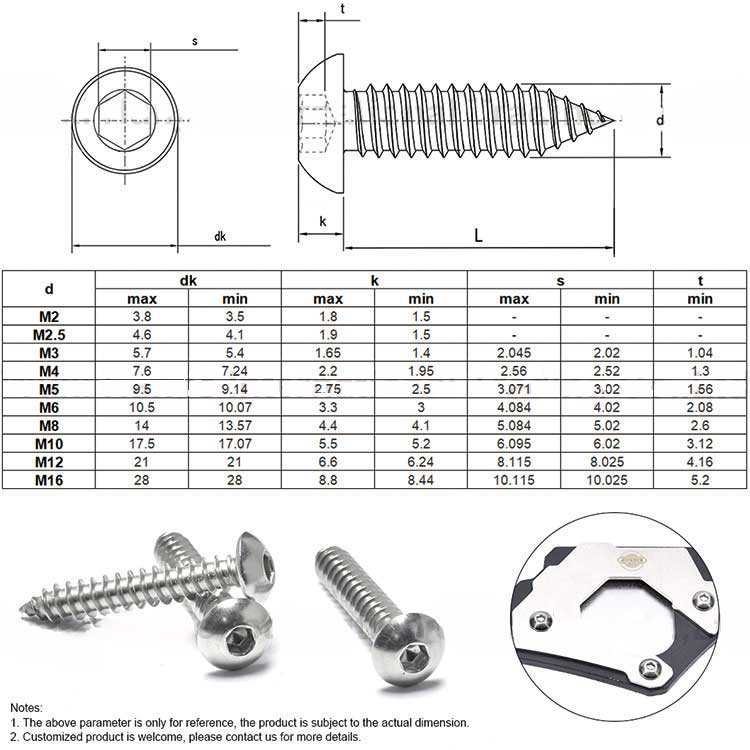 Profile Accessories SS304 SS316 M6 M8 M10 Black Hex Button Head Allen Key Bolt Socket Screw