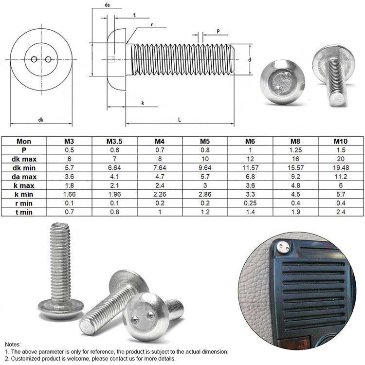 High Quality Stainless Steel SS304 316 Custom M3 M5 M8 M10 Spanner Snake Eye Pig Nose Pan Flat Head Security Screws