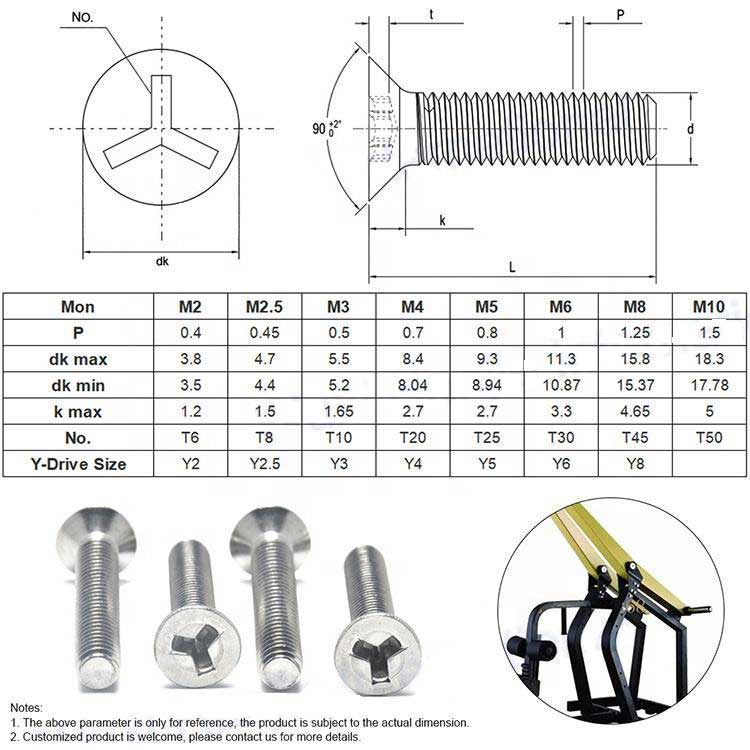 Stainless Steel SS304 316 Custom M2 M4 M6 M8 Y type CSK Head Security Screws
