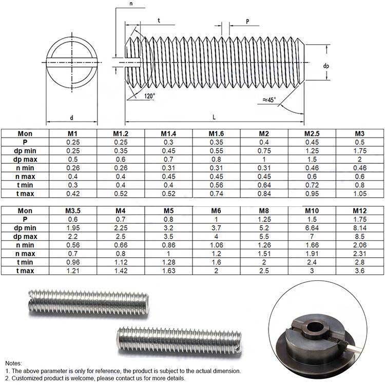 DIN 551 Stainless steel SS304 316 M1-M20 Quick Install  Flat Point Slotted Set Screws