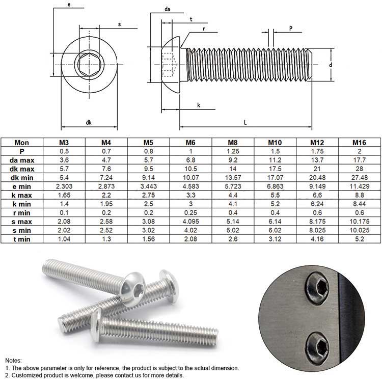 SS304 316 Black Oxide Hexagon Button Head Socket Head Screw