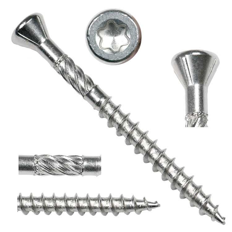 Stainless Steel 304 316 410 or Zinc Plated Torx Socket Small CSK Head with Ribs Wood Screws