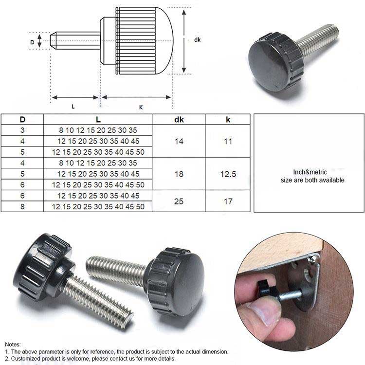 Steel M4 M5 M6 Plastic Straight Knurled Raised Cheese Head Thumb Screws