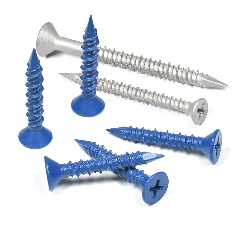 Blue Zinc Masonry Steel Self Tapping Cross Recessed Groove Phillips CSK Head Hi-Low Thread Concrete Screw