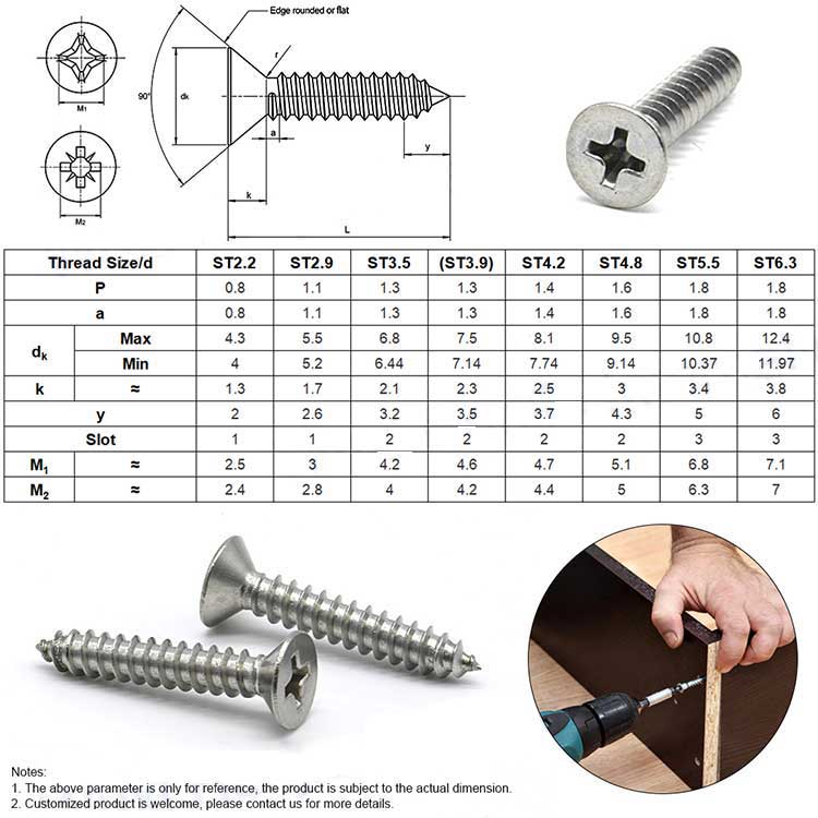 High Quality Stainless Steel 304 316  Phillips Flat Csk Head Sheet Metal Self Tapping Screws