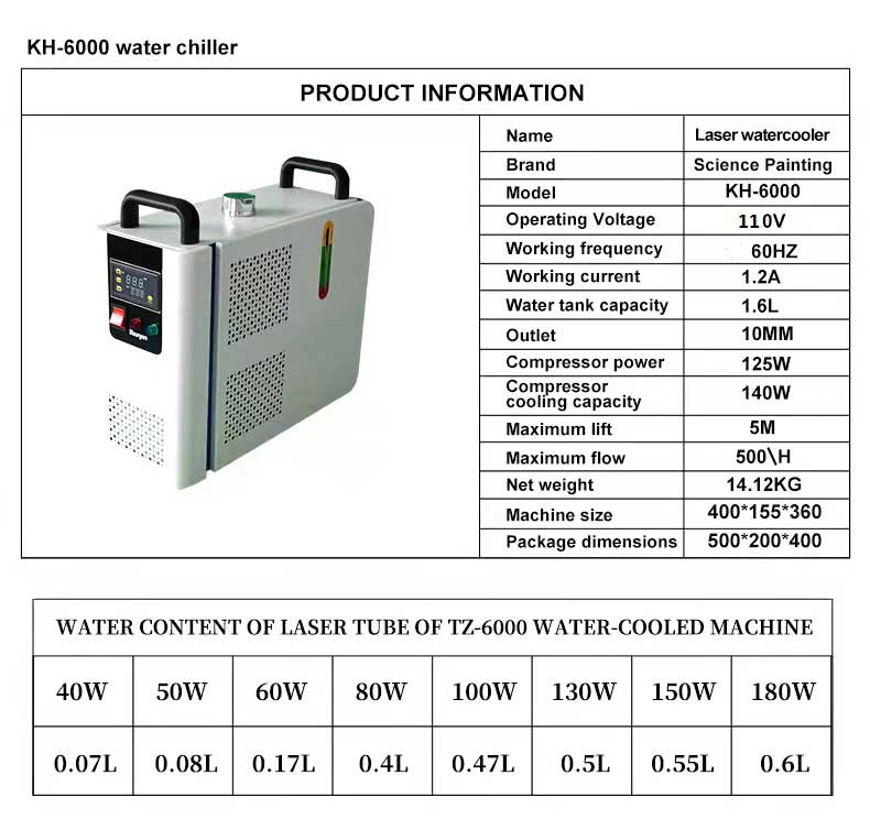 Industrial Water Chiller CW-6000 Portable Industrial Air Cooled Chillers CO2 Laser  Chiller For CO2 Laser Engraver Machine
