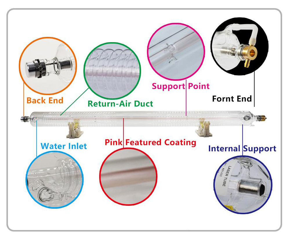 160W CO2 Laser Tube Length 1850mm Dia 80mm, Wires Preconnected with Coating, for Laser Engraver Cutter Laser Engraving Machine FDA Approved
