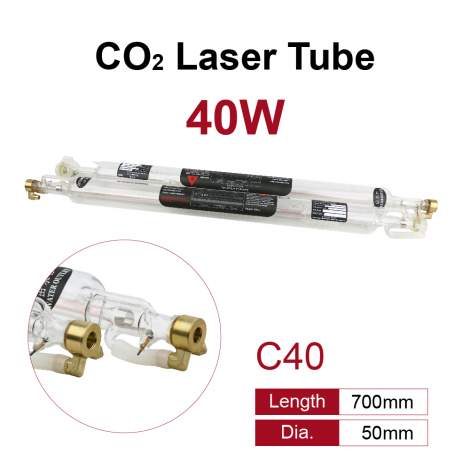 40W CO2 Laser Tube 700mm Long 50mm Diameter With Metal Head 5000hr Service Life for Laser Engraver Cutter Laser Engraving Machine FDA Approved