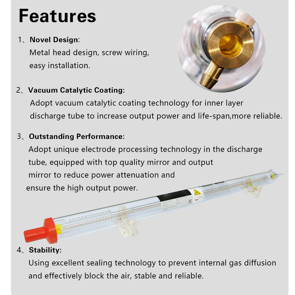 Actual 150W CO2 Laser Tube Length 1650mm Dia 80mm, Wires Preconnected with Coating, for Laser Engraver Cutter Laser Engraving Machine FDA Approved