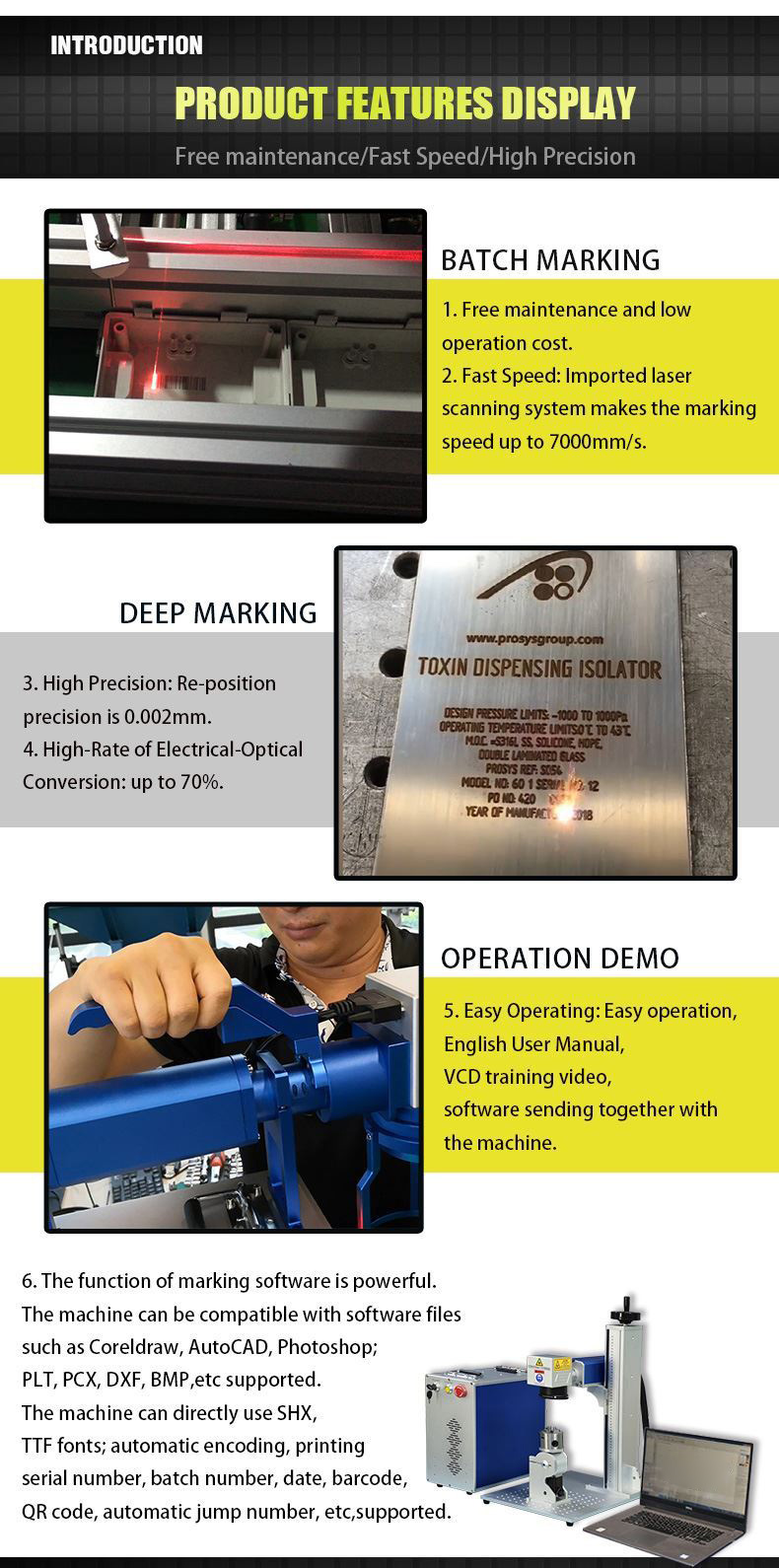 30W Fiber  Laser Engraver,Rotary Laser Marking Machine 6.9"*6.9"