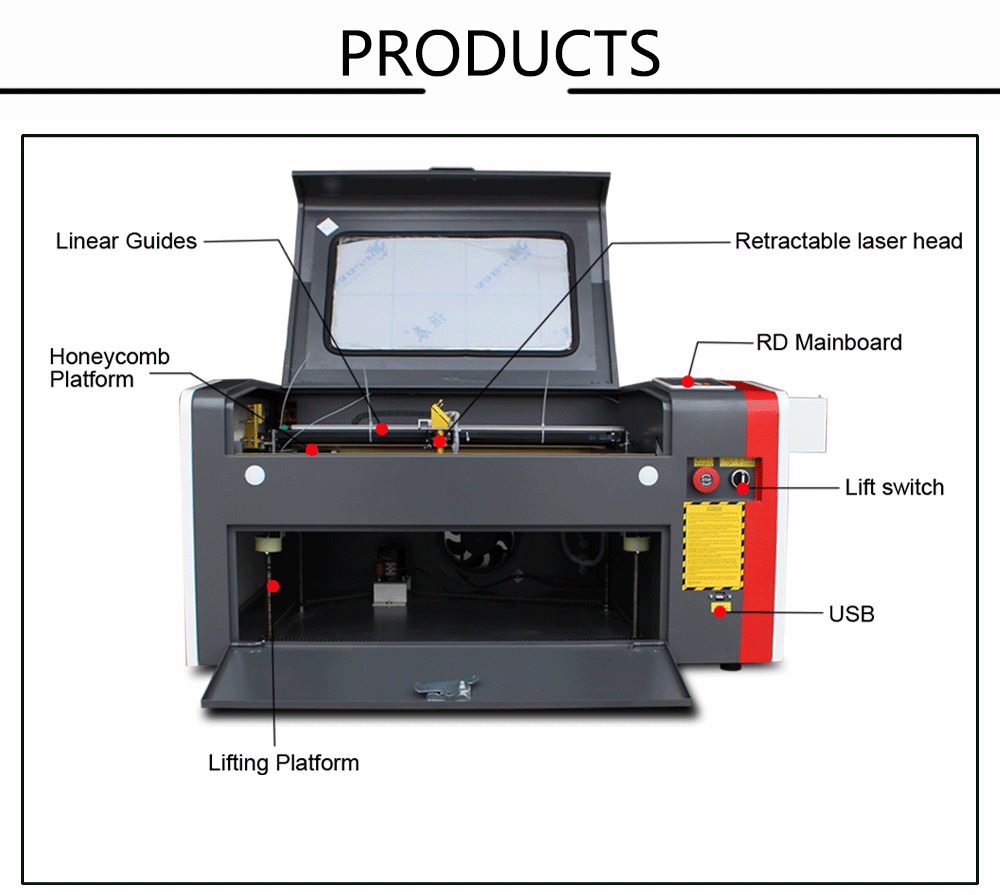 60W DIY 3050 CO2 Laser Engraving Machine 20" x 12" RuiDa Cutter Wood