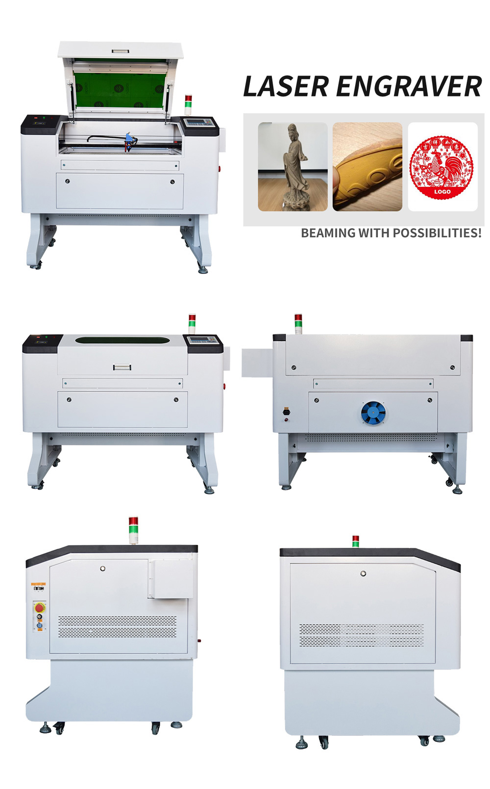 Co2 Laser Engraving Cutter Machine 100W 27 ⁹/₁₆ x 19 ¹¹/₁₆ Inch Auto laser Compatible With LightBurn Software Industrial Water Chiller