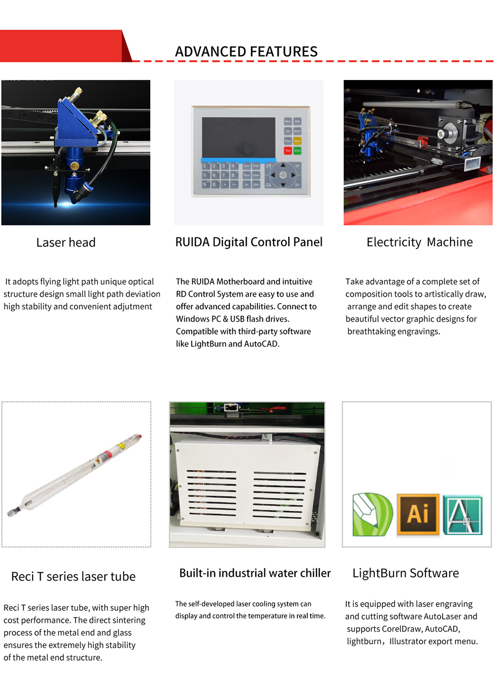Co2 Laser Engraving Cutter Machine 100W 27 ⁹/₁₆ x 19 ¹¹/₁₆ Inch Auto laser Compatible With LightBurn Software Industrial Water Chiller