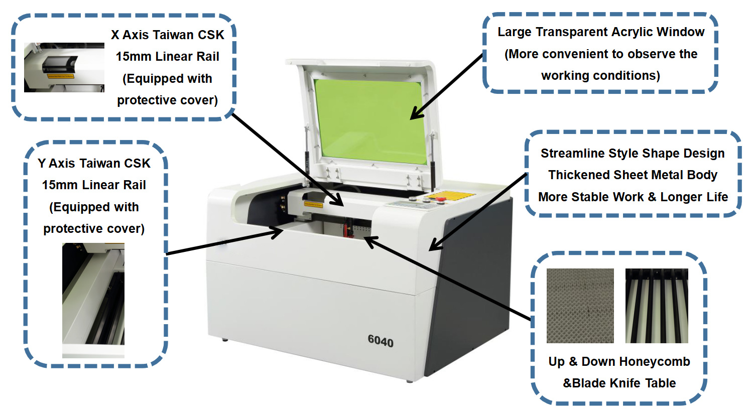 Commercial Grade 24 x 16In 40W CO2 Laser Engraver and Cutter Machine FDA