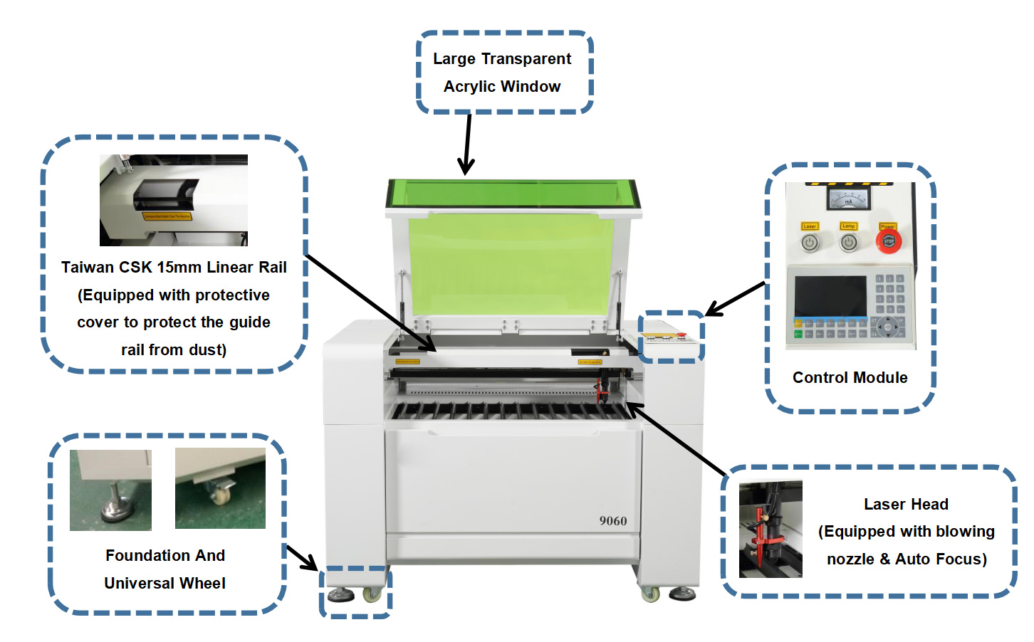 Commercial Grade 36 x 24 In.90W RECI CO2 Laser Engraver and Cutter FDA