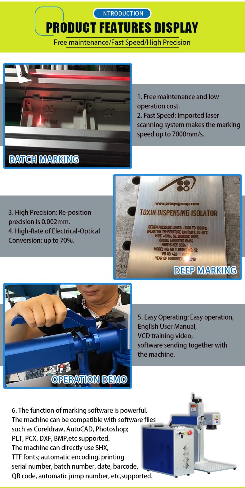 50W Fiber Laser Engraver 175mm×175mm with 80mm Rotary Axis