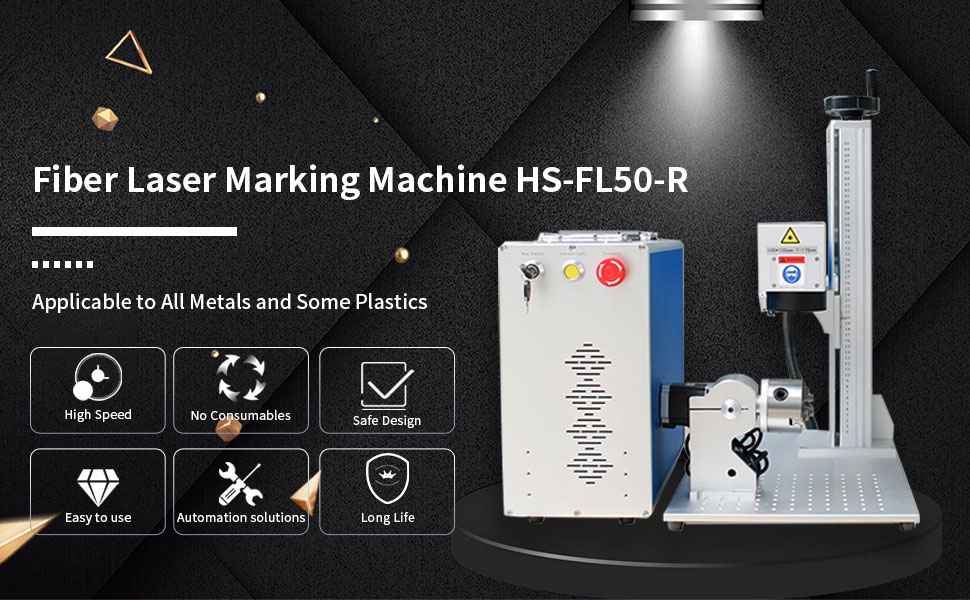 50W Fiber Laser Marking Engraver 6.8" * 6.8" with 80mm Rotary Axis