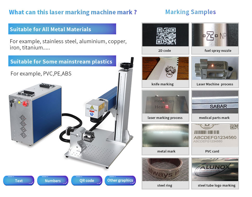 50W Fiber Laser Marking Engraver 6.8" * 6.8" with 80mm Rotary Axis