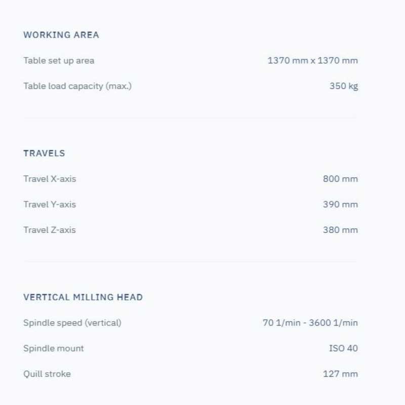 1.245 x 230 mm Vertical Milling Machine 220V, 3PH, 60Hz