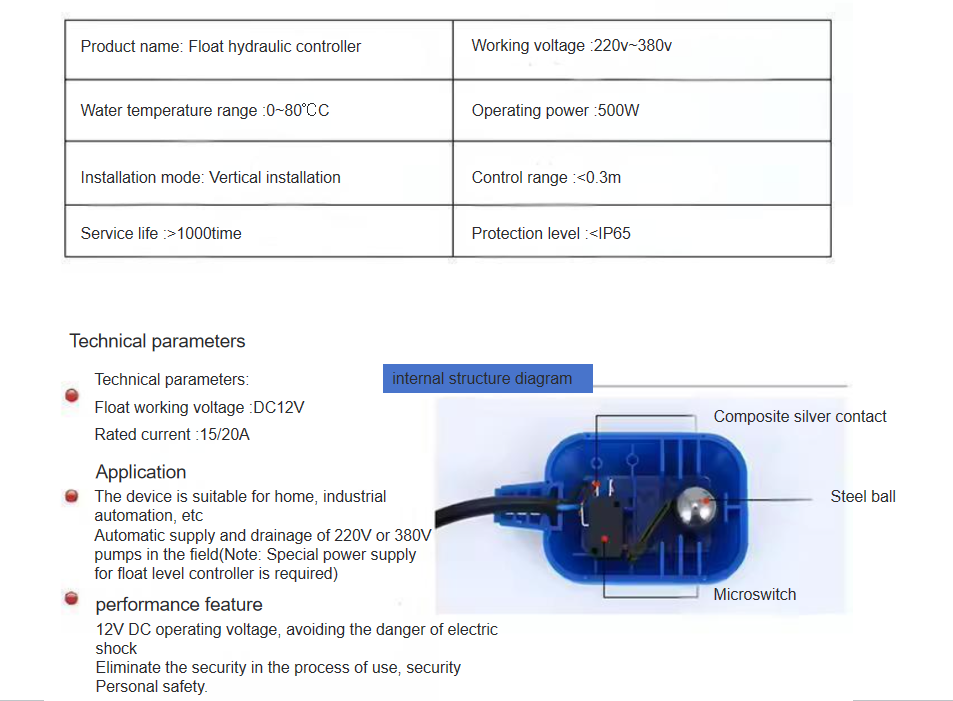 M15 Liquid Level Water Float Switch Water Pump Auto Control Switch Parachute Drop Shape Float Switch