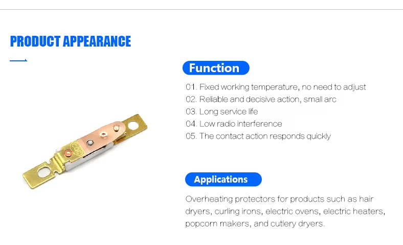 AC250V 10A 15A Ceramic Temperature Switch Bimetal Thermal Overload Protector Automatic Reset for Heaters Electric Hair Dryer