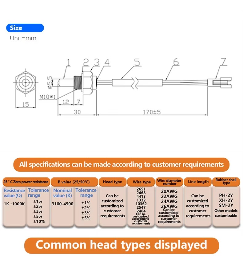 5k 10k 15k 20k 50k 100k ntc sensors 3380 3435 3470 3950 temperature probe Wall mounted gas boiler thermistor temperature sensor