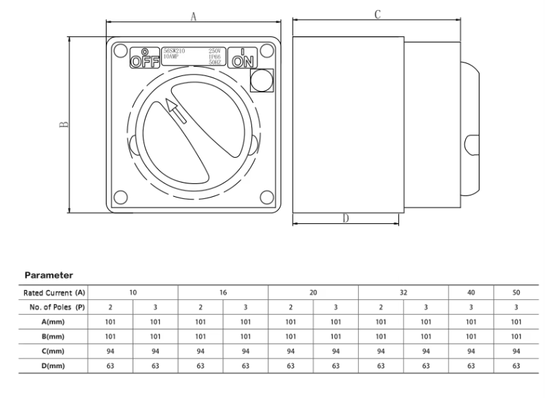 56SW Australian Standard Switch IP66 10A 16A 20A 32A 40A 250V 500V Electric Rotary Selector Switch