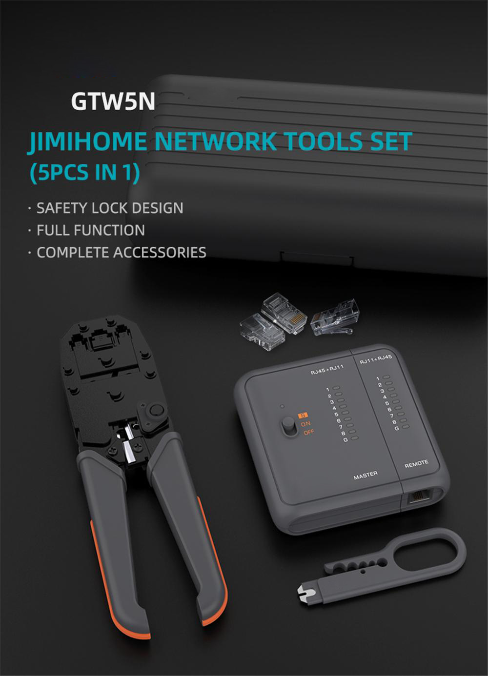 Socoje GTW5N Network Cable Pliers 5 In 1 Rj45 Crimp Tool Pass Through Modular CAT6 Lan Tester Set