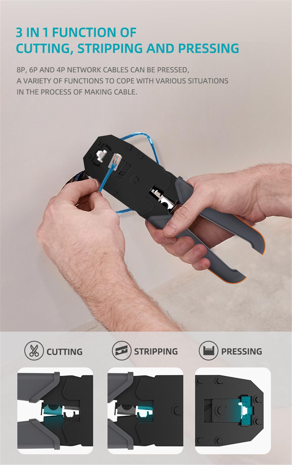 Socoje GTW5N Network Cable Pliers 5 In 1 Rj45 Crimp Tool Pass Through Modular CAT6 Lan Tester Set
