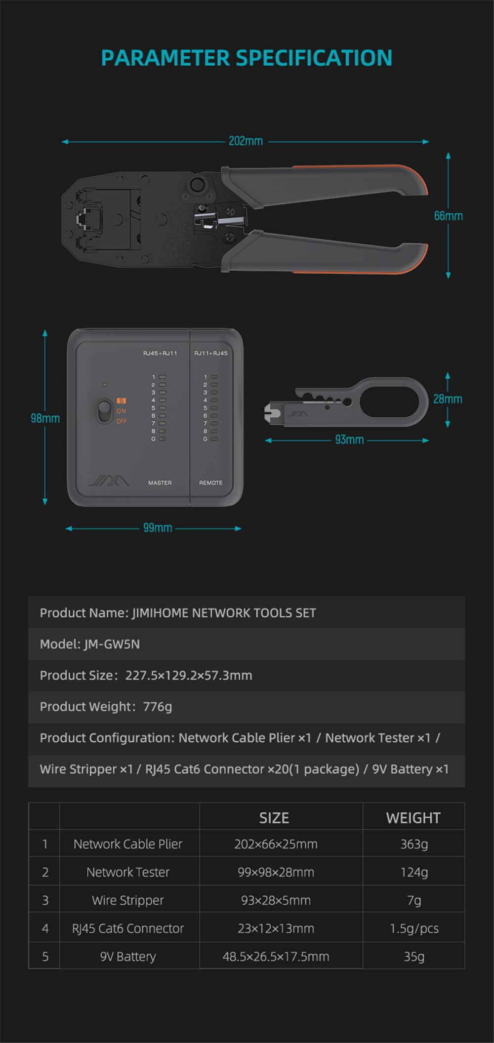 Socoje GTW5N Network Cable Pliers 5 In 1 Rj45 Crimp Tool Pass Through Modular CAT6 Lan Tester Set