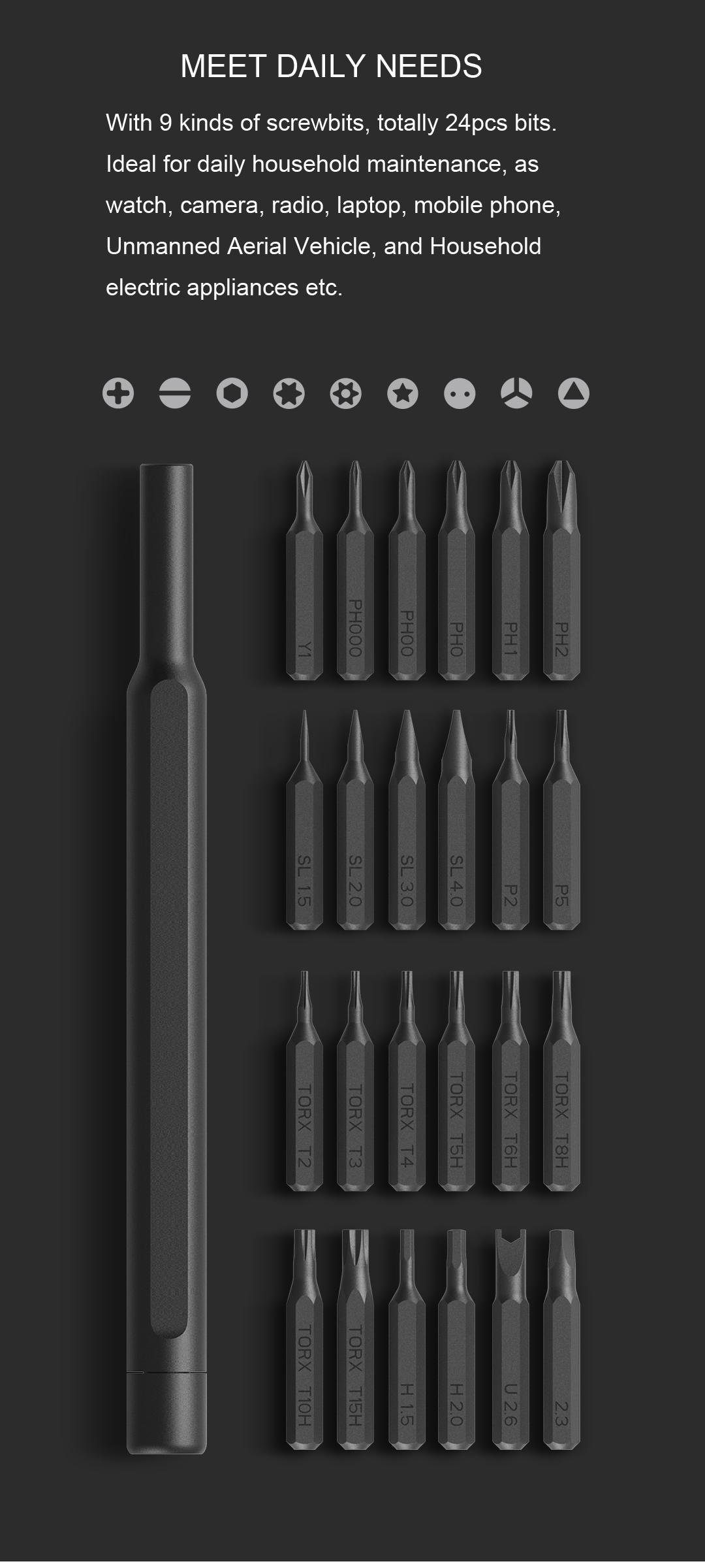 24 in 1 Multi-purpose Precision Screwdriver Set Aluminium S2 Steel Repair Tools