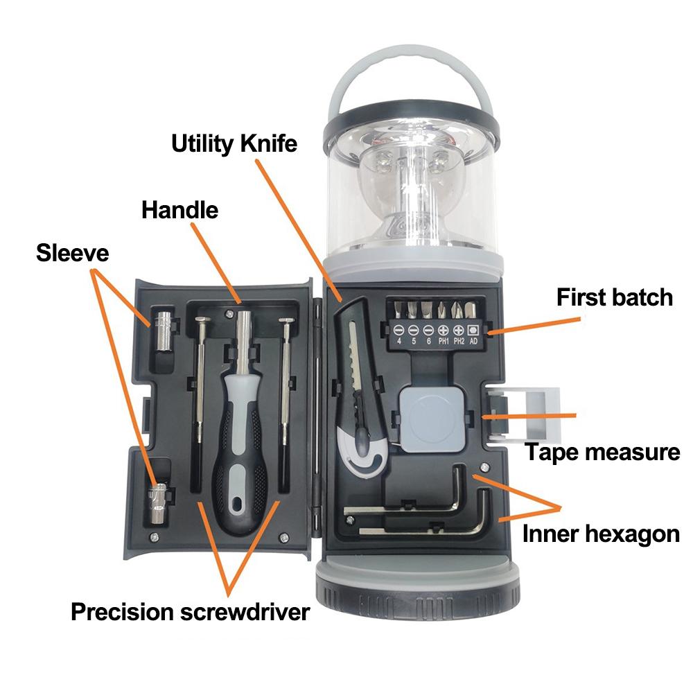 RX340 Camping Lamp with Built-in Toolbox High Brightness 6 LED Outdoor Home Use Multifunctional Portable Convenient Tool Set