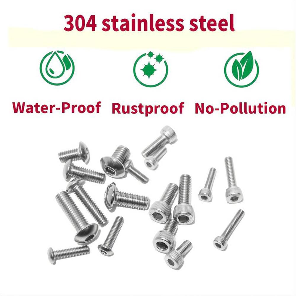 1080pcs Nuts And Bolts Assortment Kit M3 M4 M5 M6 Screw Set Button Head & Socket Head Metric Screws 304 Stainless Steel Nut & Bolt Assortment Sets