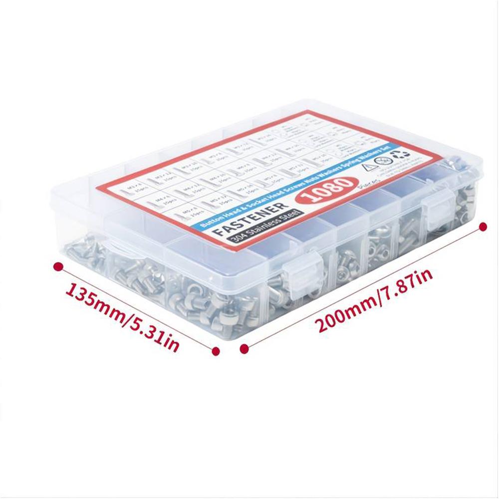 1080pcs Nuts And Bolts Assortment Kit M3 M4 M5 M6 Screw Set Button Head & Socket Head Metric Screws 304 Stainless Steel Nut & Bolt Assortment Sets