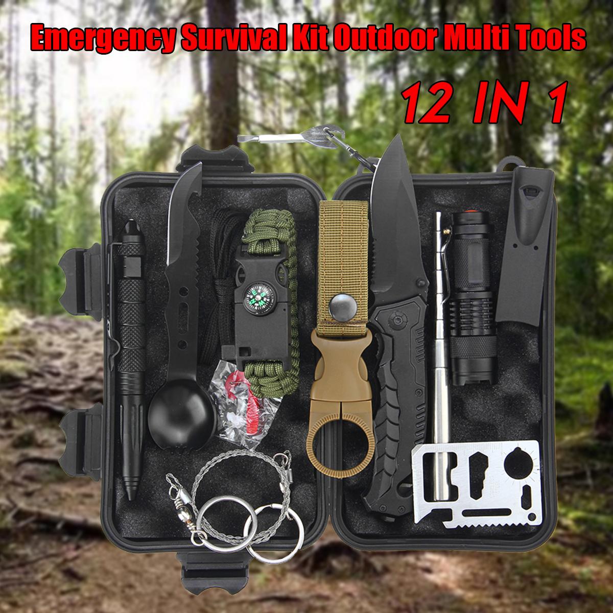 12 in 1 Emergency Survival Kit Outdoor Hiking Camping Tactical Gear Multi Tools Kit