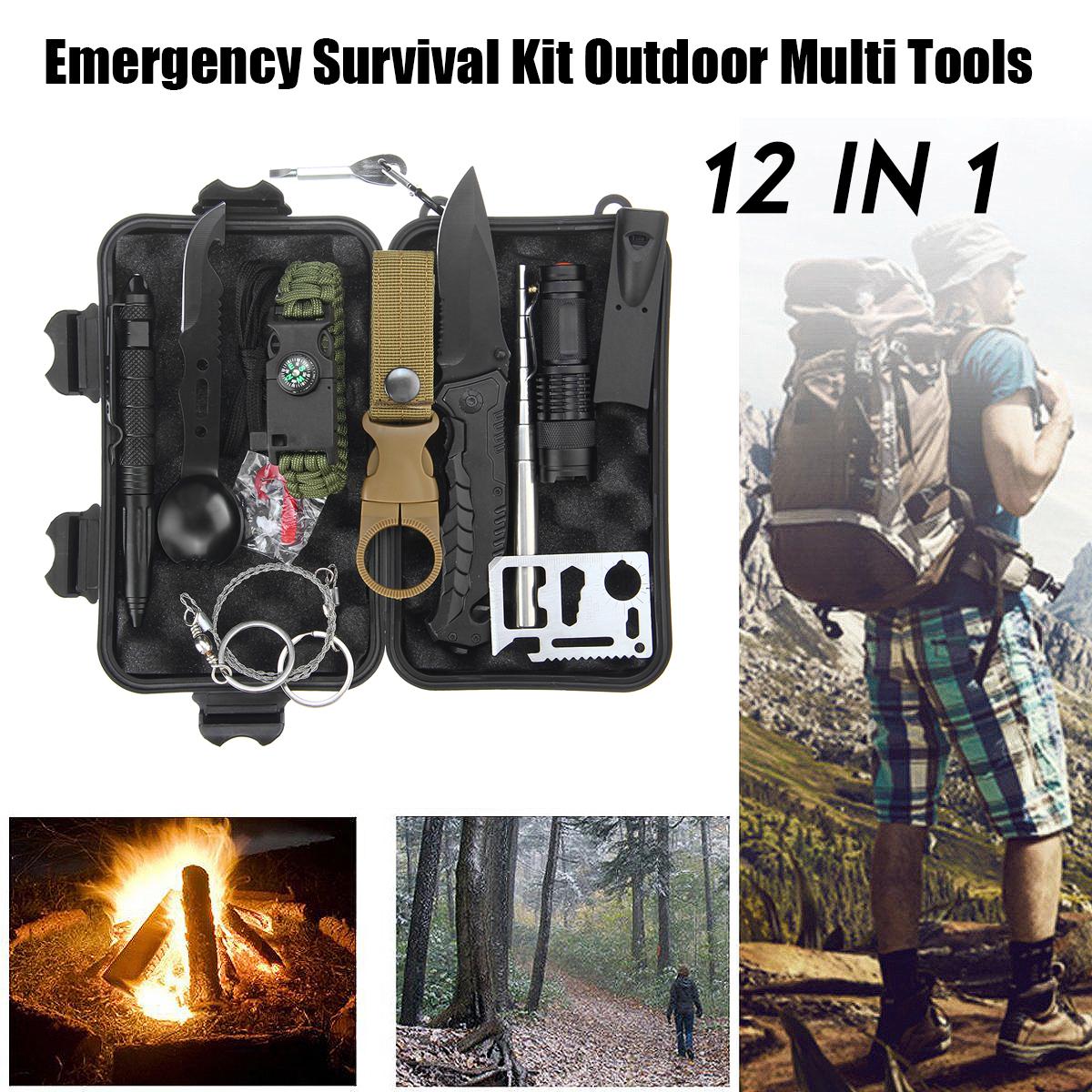 12 in 1 Emergency Survival Kit Outdoor Hiking Camping Tactical Gear Multi Tools Kit